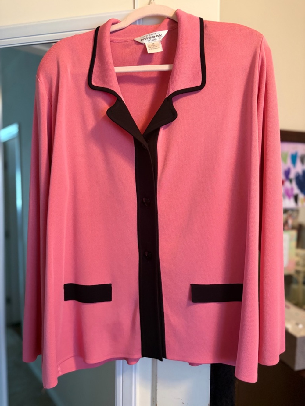 Misook Pink Jacket with Black Trim